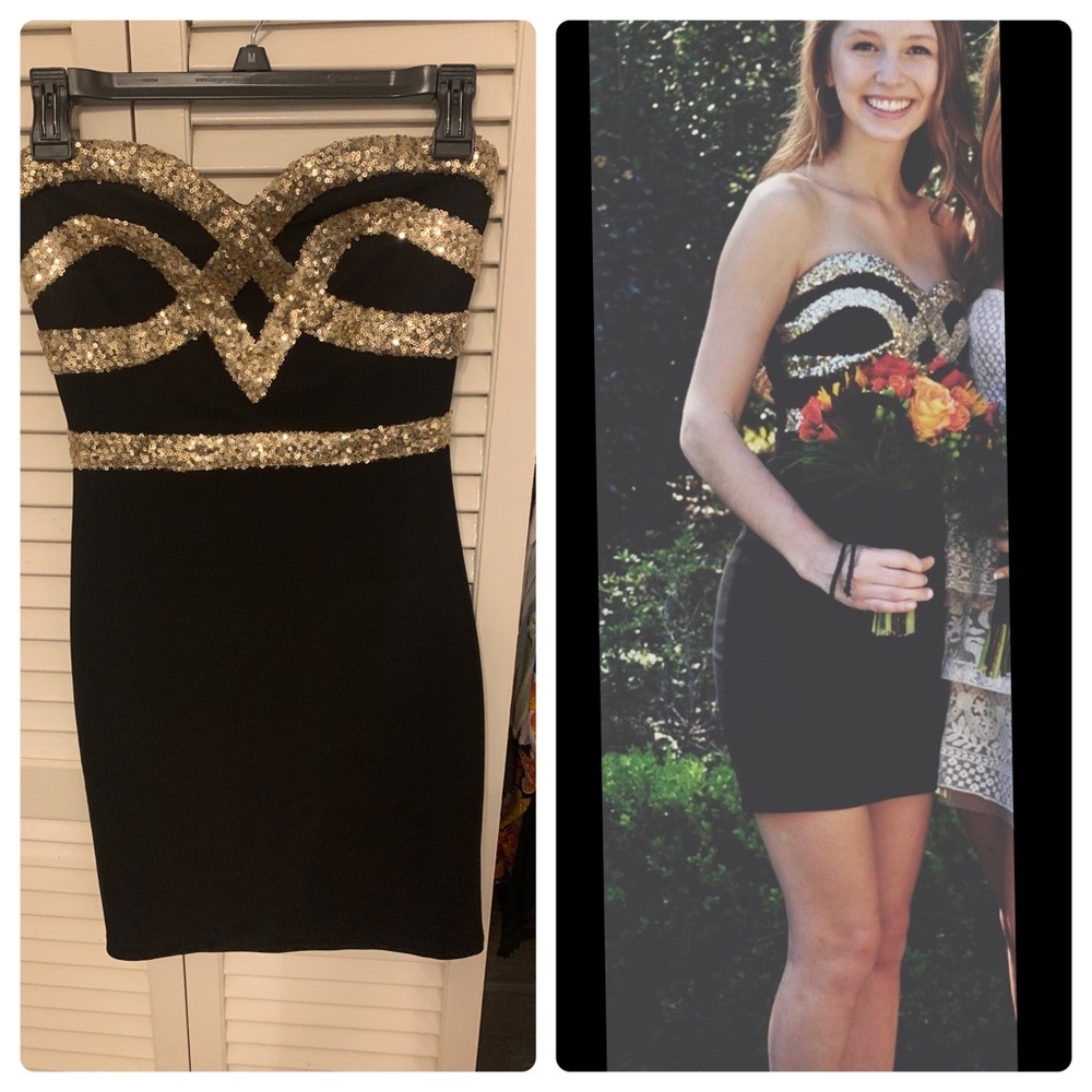 Narcissus strapless gold sequin dress